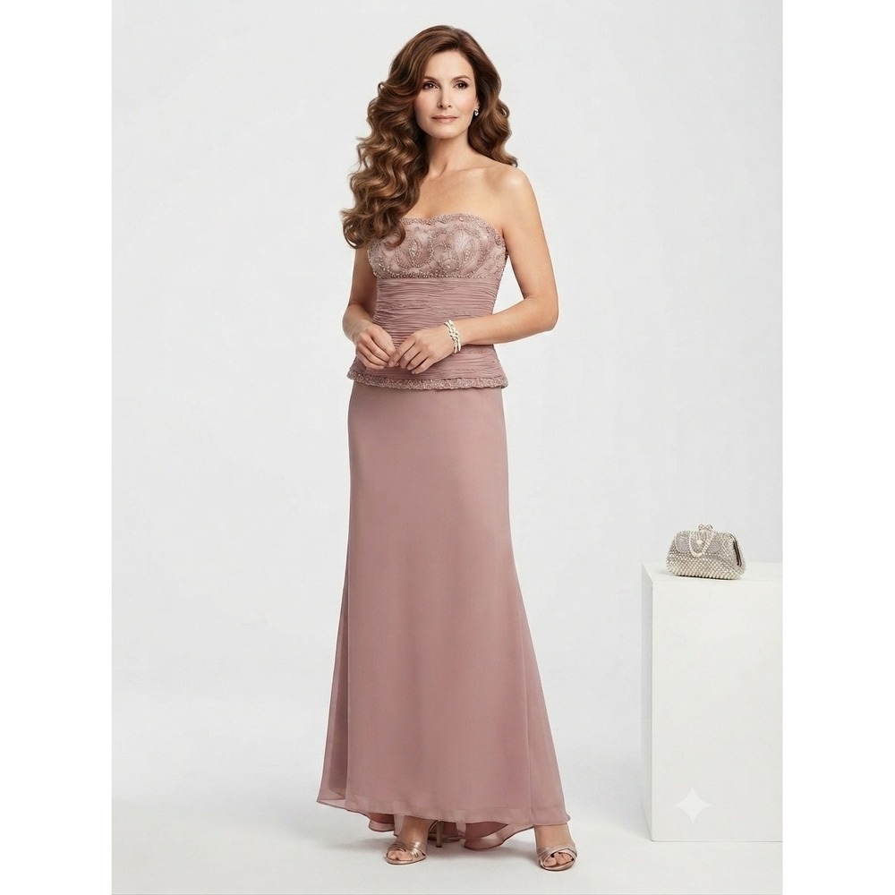 Montage by Mon‎ Cheri Strapless Beaded Ruched Gown Dress Wedding Mauve Pink 8